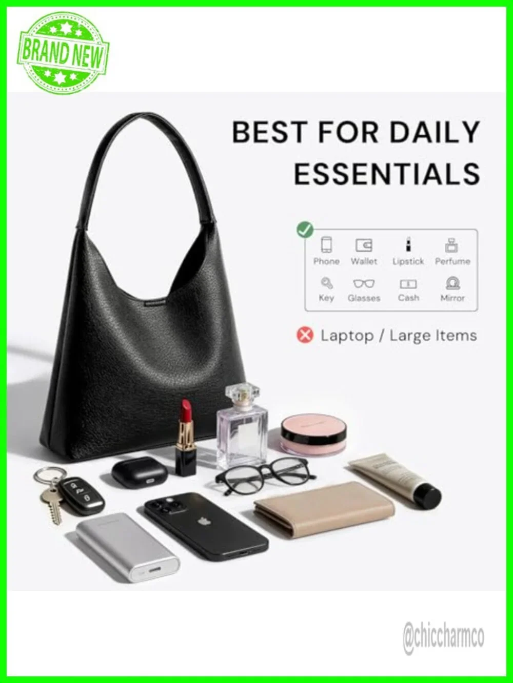 Slouchy Hobo Shoulder Bag Vegan Leather Small Everyday Purse